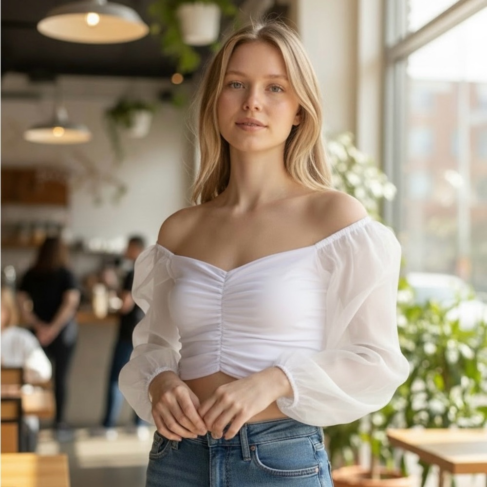 PrettyLittleThing White Sheer Sleeve Blouse